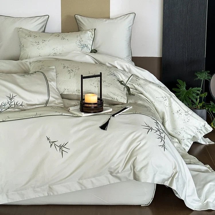 Duvet Cover Set Cotton Satin Reversible Bamboo Print