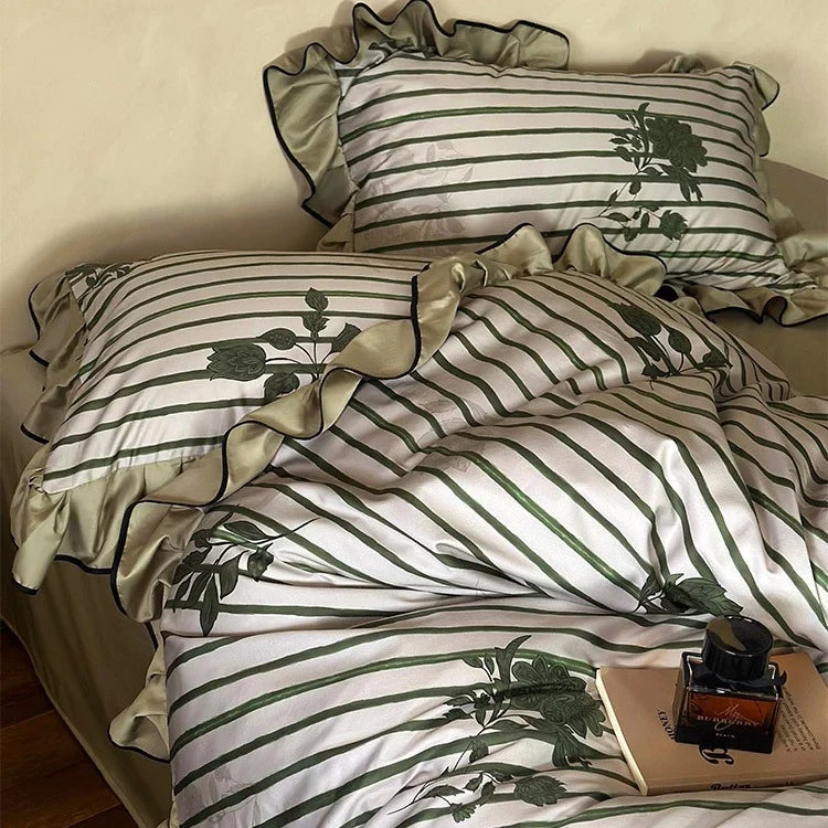 Duvet Cover Set Cotton Satin Ruffled & Machine Washable