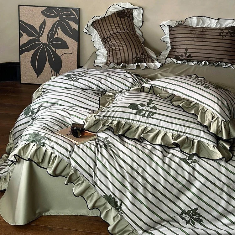 Duvet Cover Set Cotton Satin Ruffled & Machine Washable