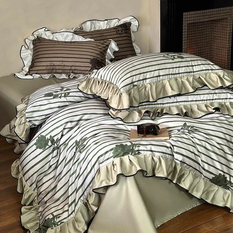 Duvet Cover Set Cotton Satin Ruffled & Machine Washable