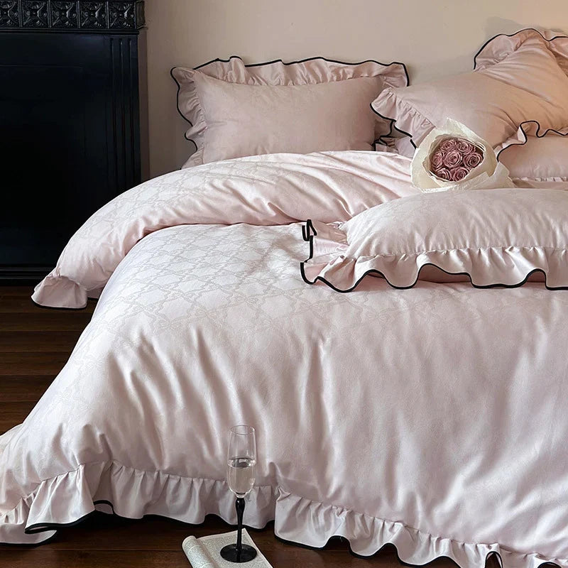 Duvet Cover Set Cotton Satin Ruffled Trim