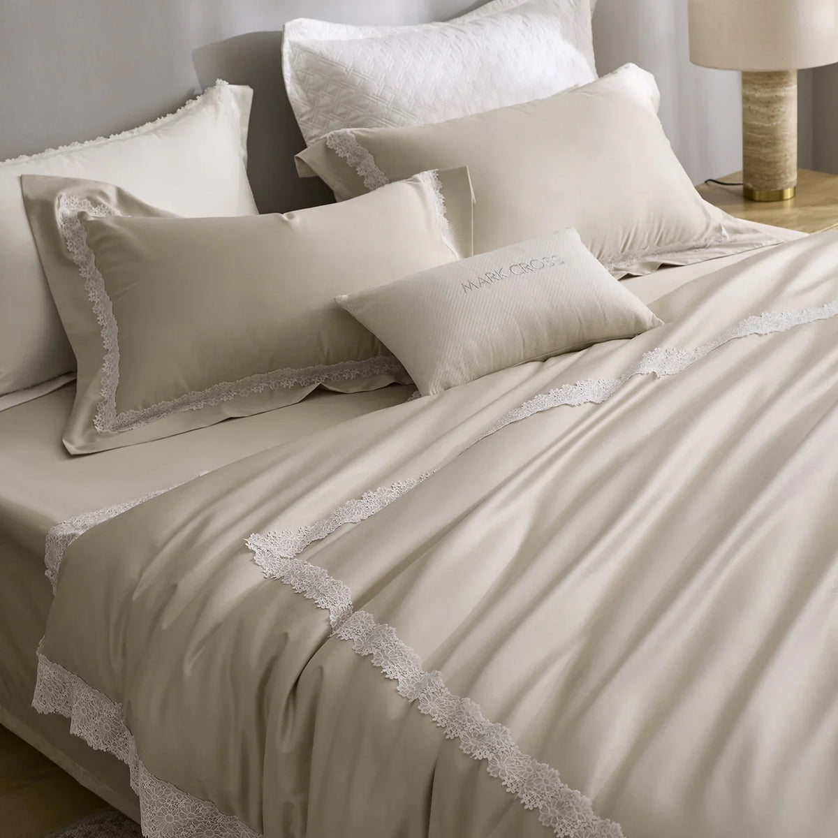 Duvet Cover Set Cotton Satin Temperature Regulating Lace Trim