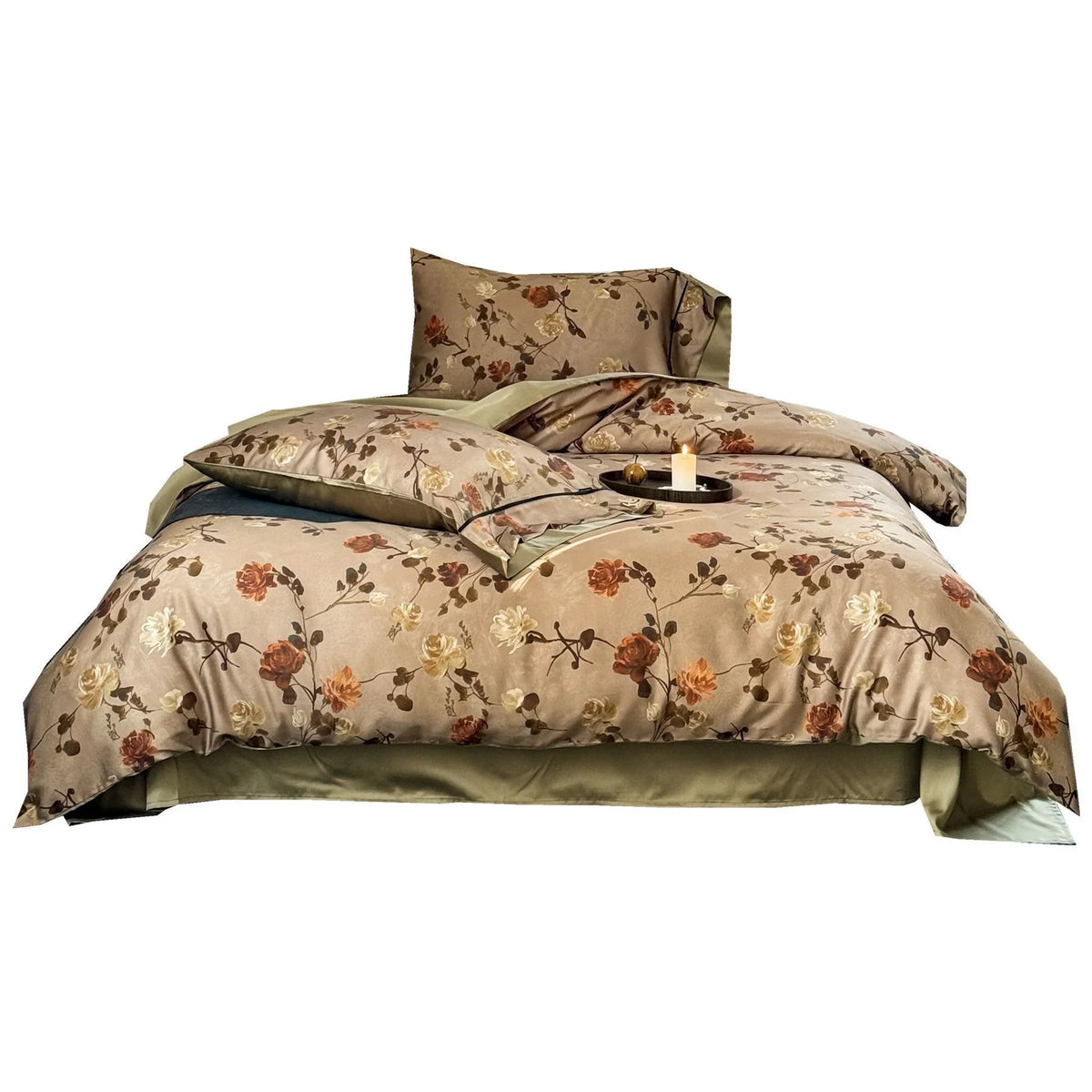 Duvet Cover Set Cotton Satin Toile Floral Ruffled 4-Piece
