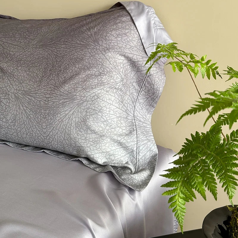 Duvet Cover Set Cotton Satin Tonal Jacquard Reversible