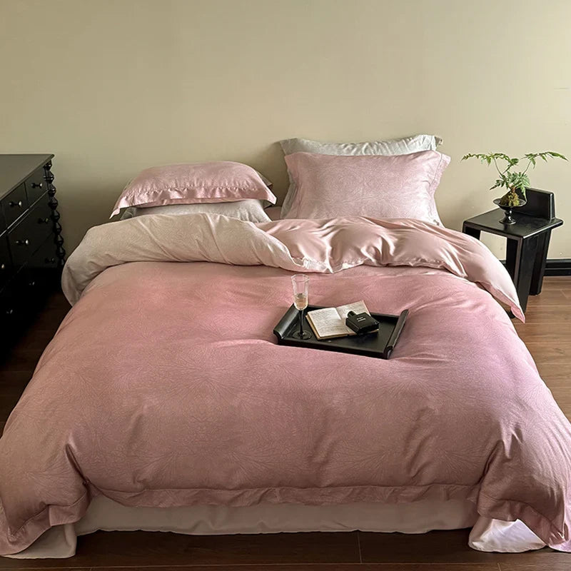Duvet Cover Set Cotton Satin Tonal Jacquard Reversible