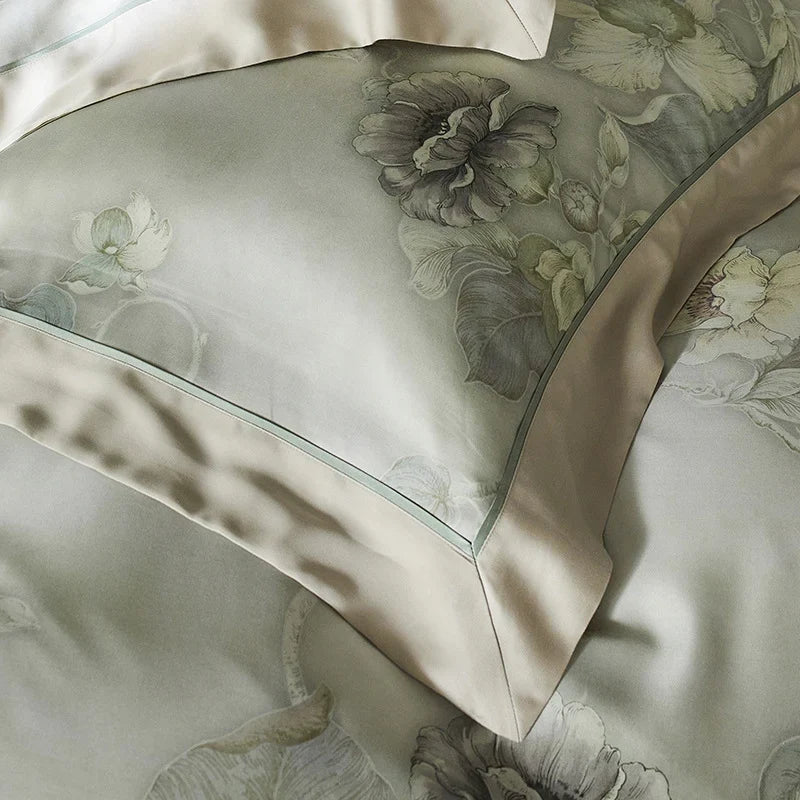 Duvet Cover Set Cotton Satin Watercolor Floral Concealed Zipper
