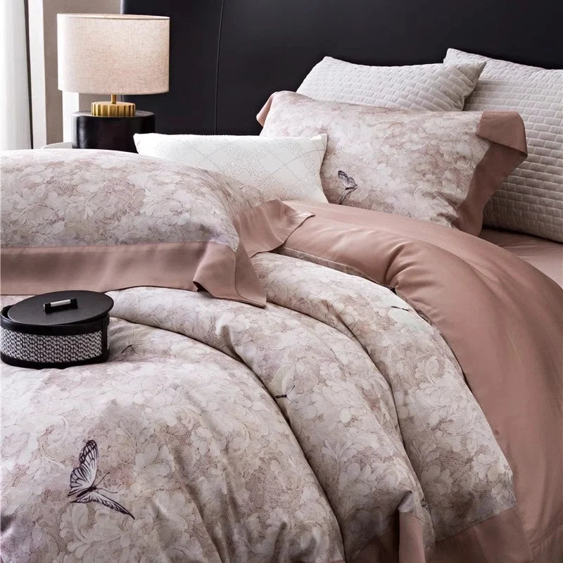 Duvet Cover Set Cotton Satin Watercolor Floral Machine Washable