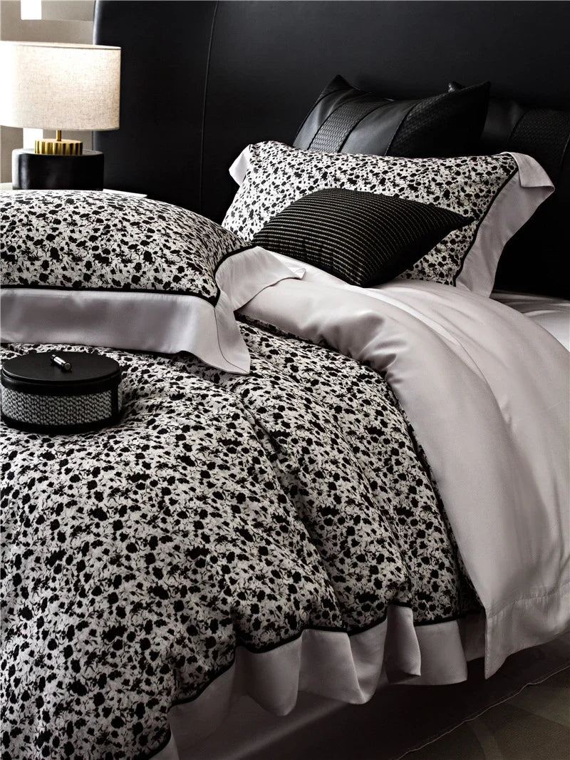 Duvet Cover Set Cotton Satin Watercolor Floral Machine Washable
