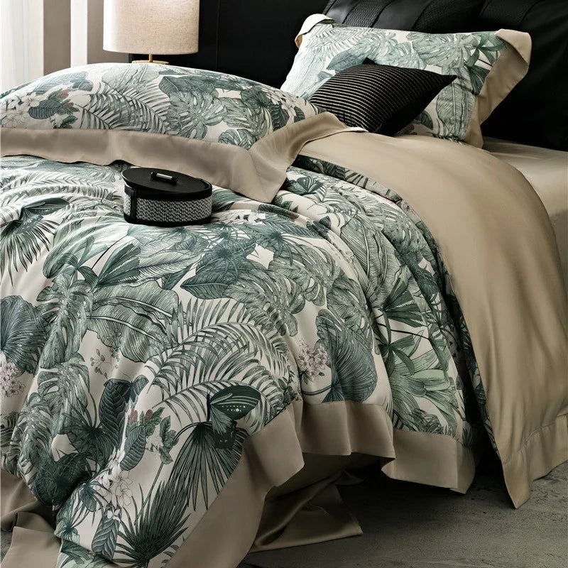 Duvet Cover Set Cotton Satin Watercolor Floral Machine Washable