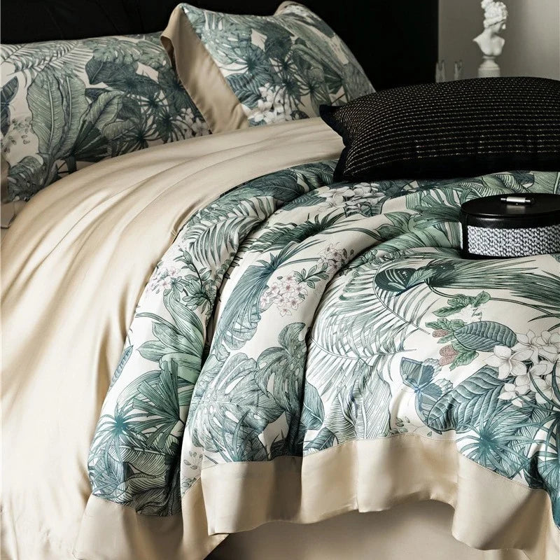 Duvet Cover Set Cotton Satin Watercolor Floral Machine Washable
