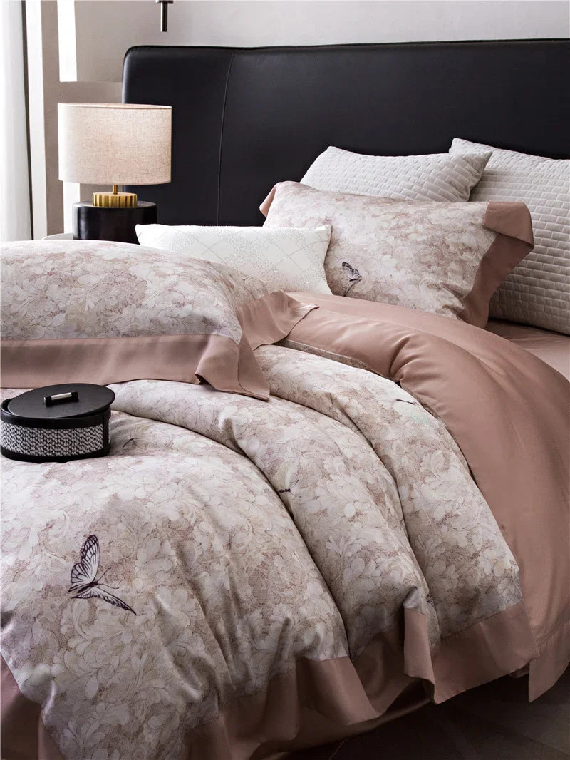 Duvet Cover Set Cotton Satin Watercolor Floral Machine Washable