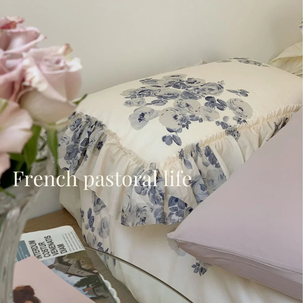 Duvet Cover Set Cotton Satin Watercolor Rose Print