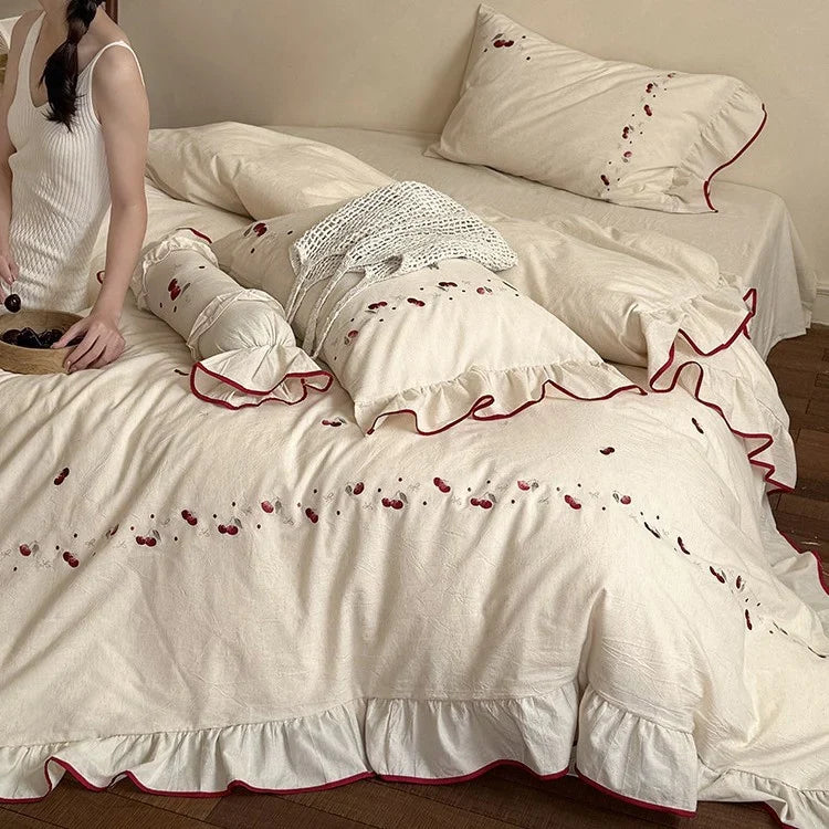 Duvet Cover Set Embroidered Cotton-Linen 4-Piece