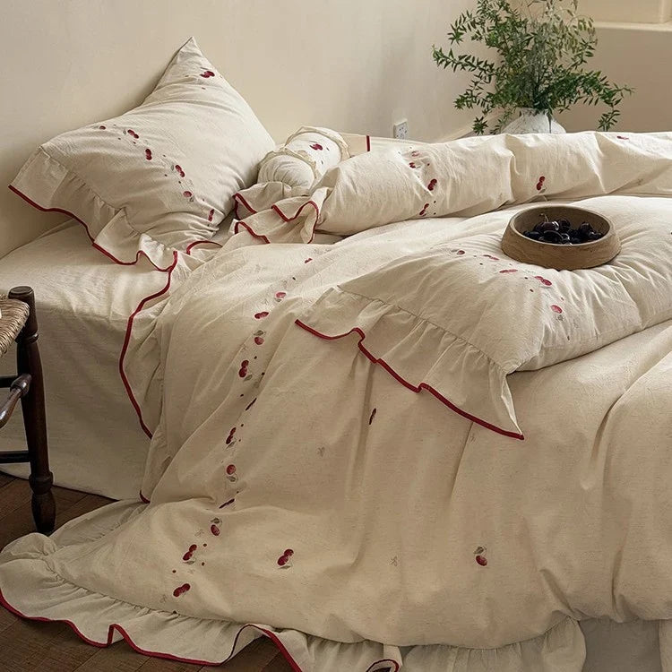 Duvet Cover Set Embroidered Cotton-Linen 4-Piece