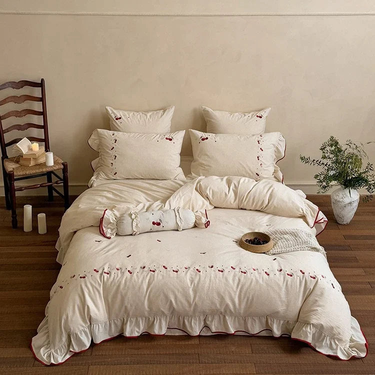 Duvet Cover Set Embroidered Cotton-Linen 4-Piece