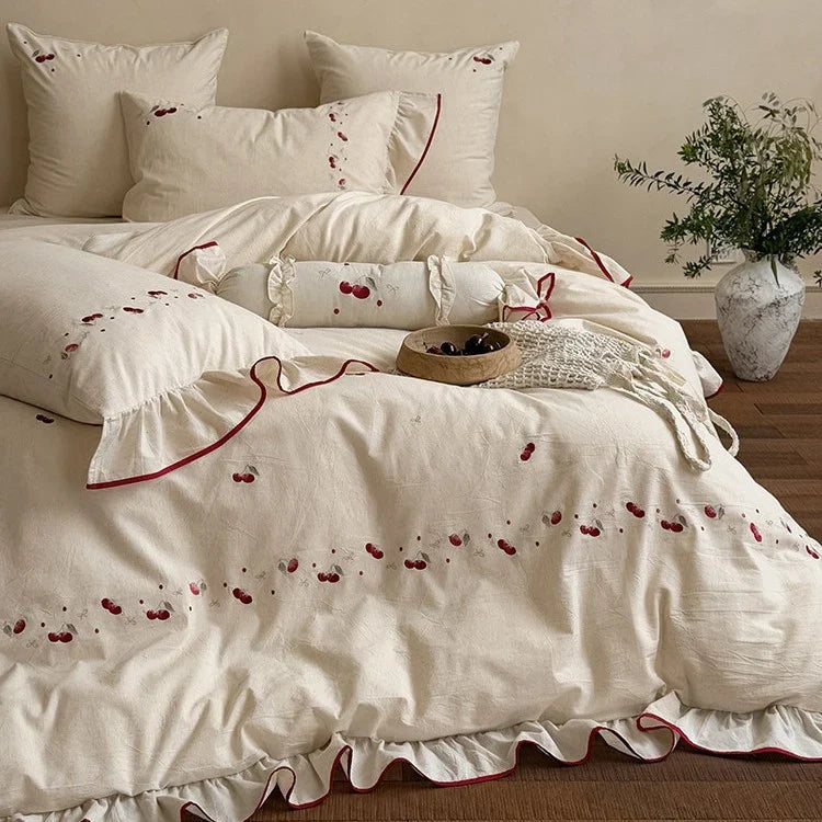 Duvet Cover Set Embroidered Cotton-Linen 4-Piece