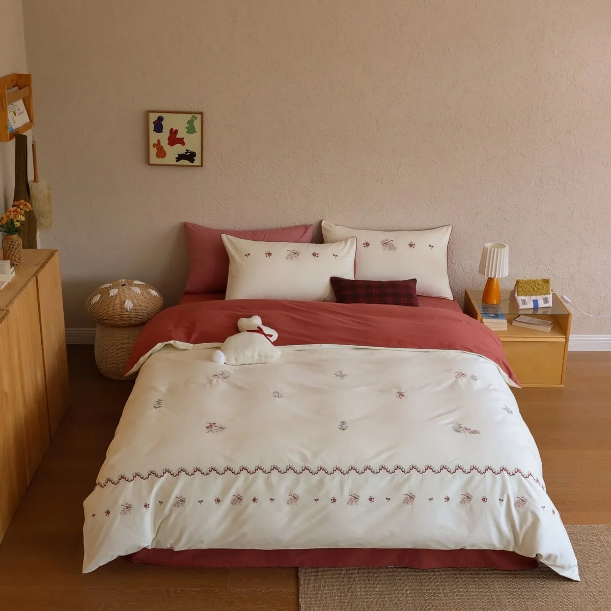 Duvet Cover Set Embroidered Floral Cotton Satin