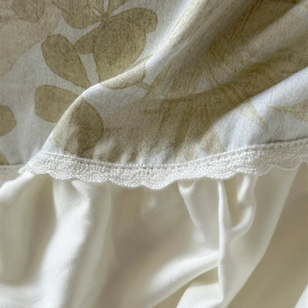 Duvet Cover Set Floral Jacquard Satin Trim Hidden Zipper
