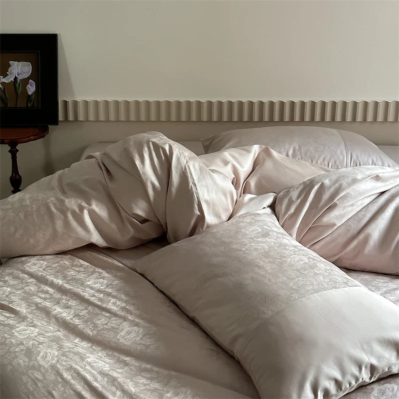 Duvet Cover Set Jacquard Satin Floral Relief 4-Piece