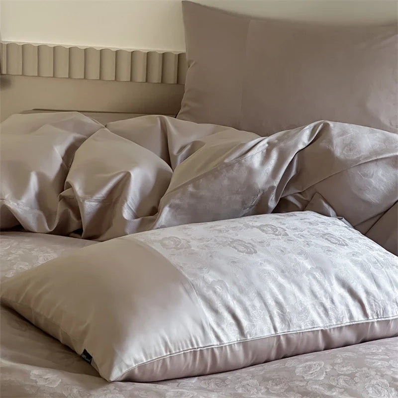 Duvet Cover Set Jacquard Satin Floral Relief 4-Piece