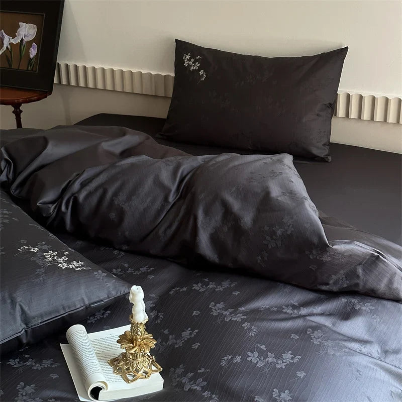 Duvet Cover Set Jacquard Satin Floral Relief 4-Piece