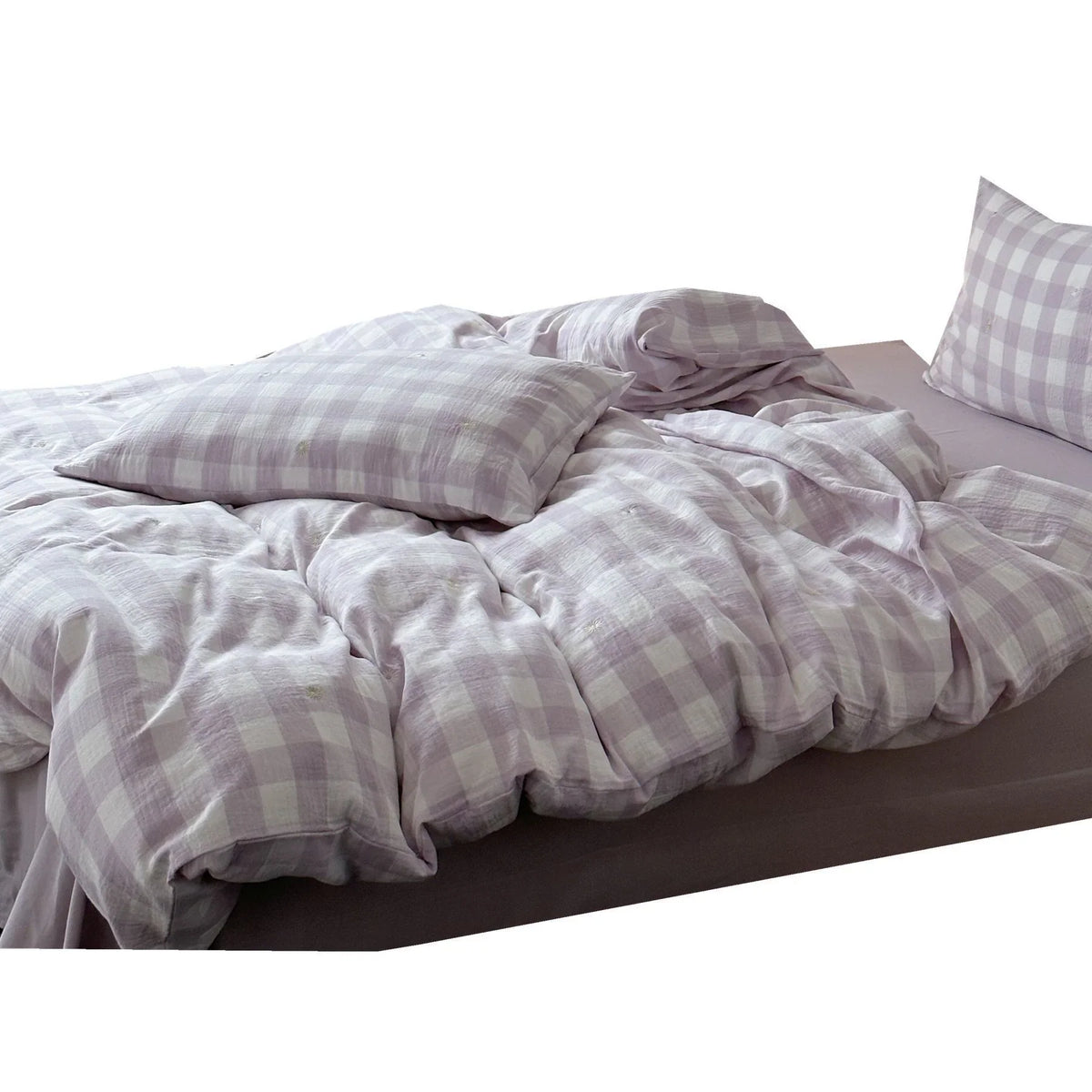 Duvet Cover Set Lightweight Cotton Muslin Floral Embroidery 4-Piece