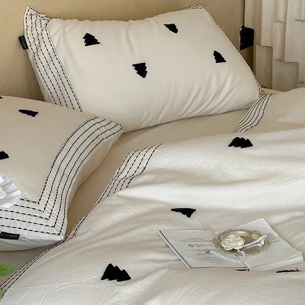 Duvet Cover Set Linen-Cotton Blend Embroidered & Striped Border