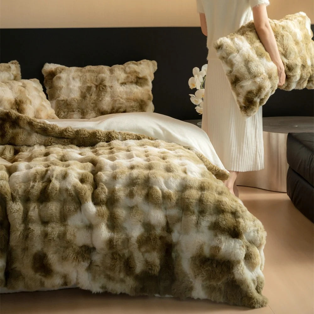 Duvet Cover Set Plush Faux Fur Reversible Microfiber With Pillow Shams