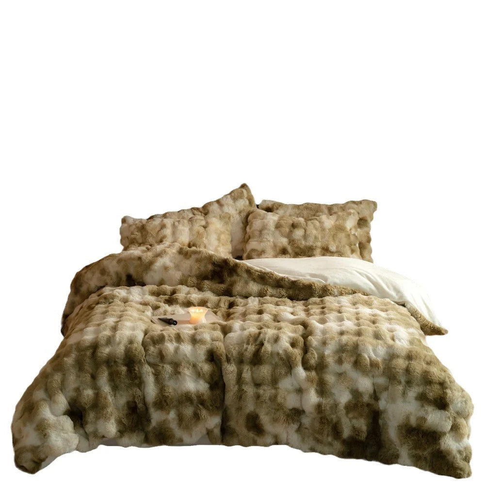 Duvet Cover Set Plush Faux Fur Reversible Microfiber With Pillow Shams