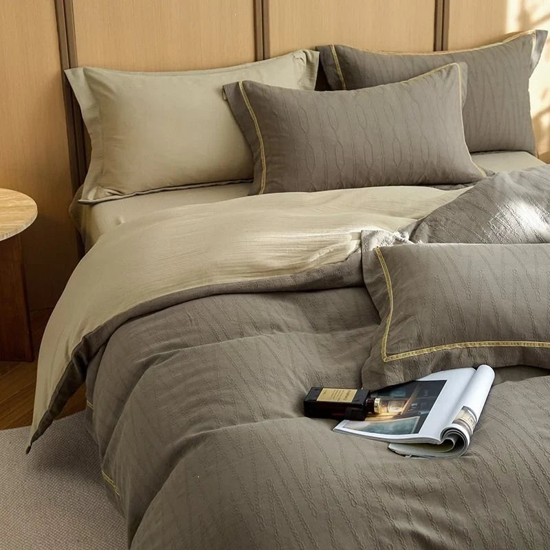 Duvet Cover Set Quilted Cotton Reversible 4-Piece