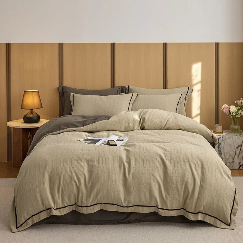Duvet Cover Set Quilted Cotton Reversible 4-Piece