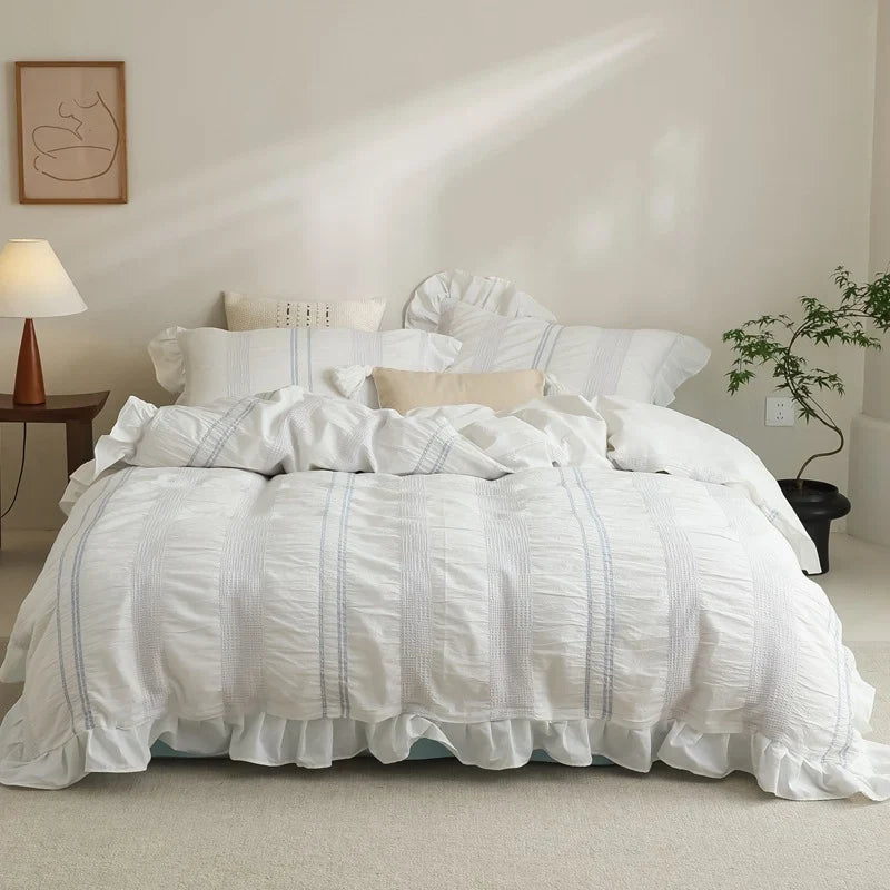 Duvet Cover Set Quilted Cotton Ruffled Hem