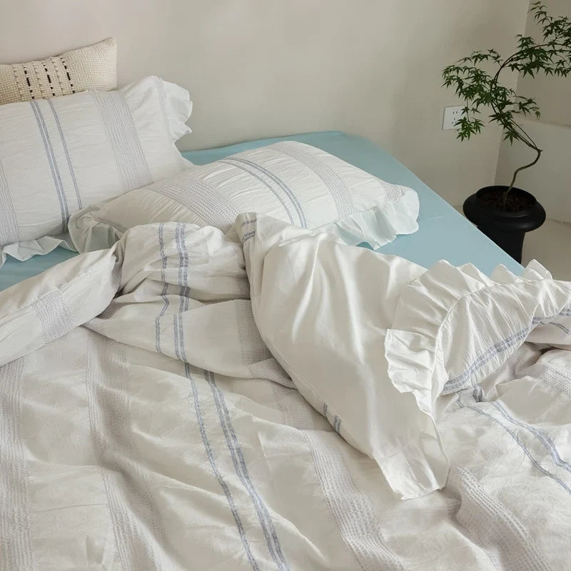 Duvet Cover Set Quilted Cotton Ruffled Hem