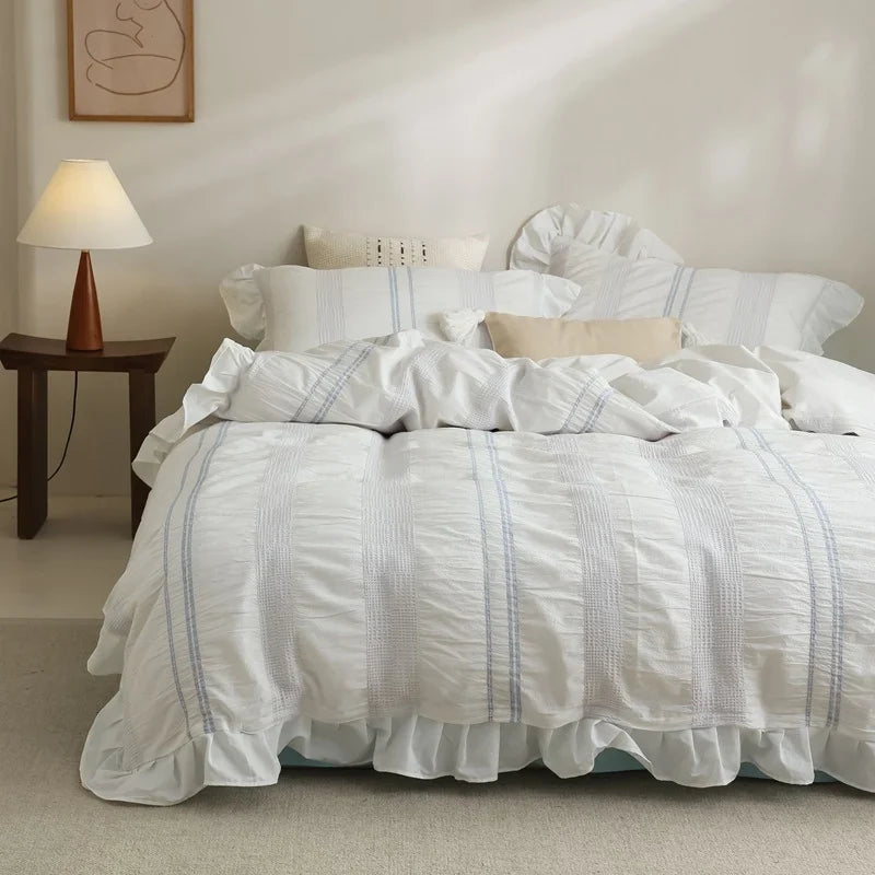 Duvet Cover Set Quilted Cotton Ruffled Hem