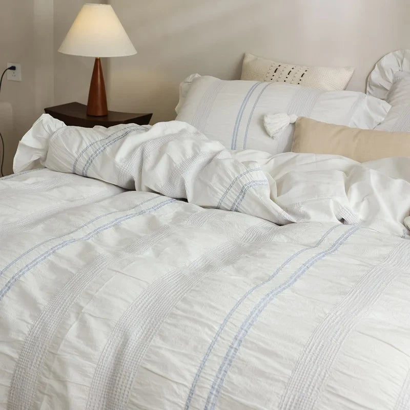 Duvet Cover Set Quilted Cotton Ruffled Hem