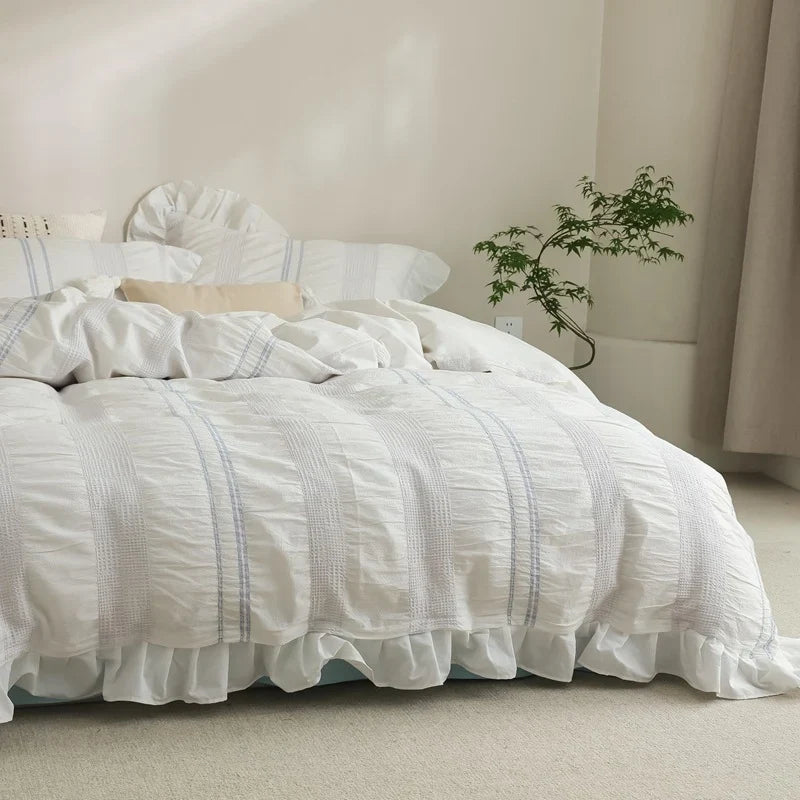 Duvet Cover Set Quilted Cotton Ruffled Hem