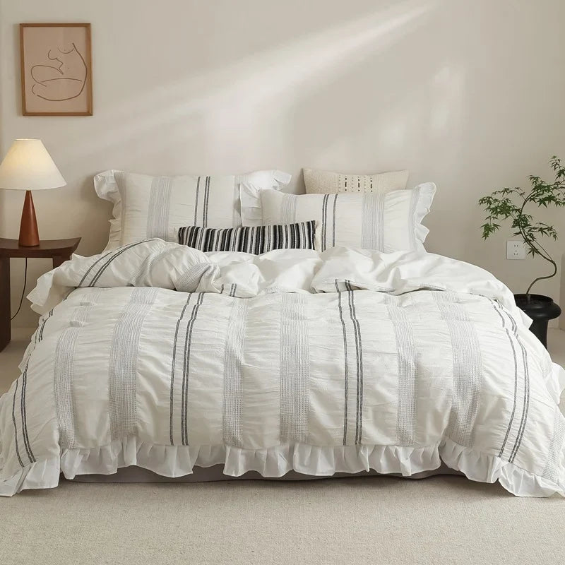 Duvet Cover Set Quilted Cotton Ruffled Hem