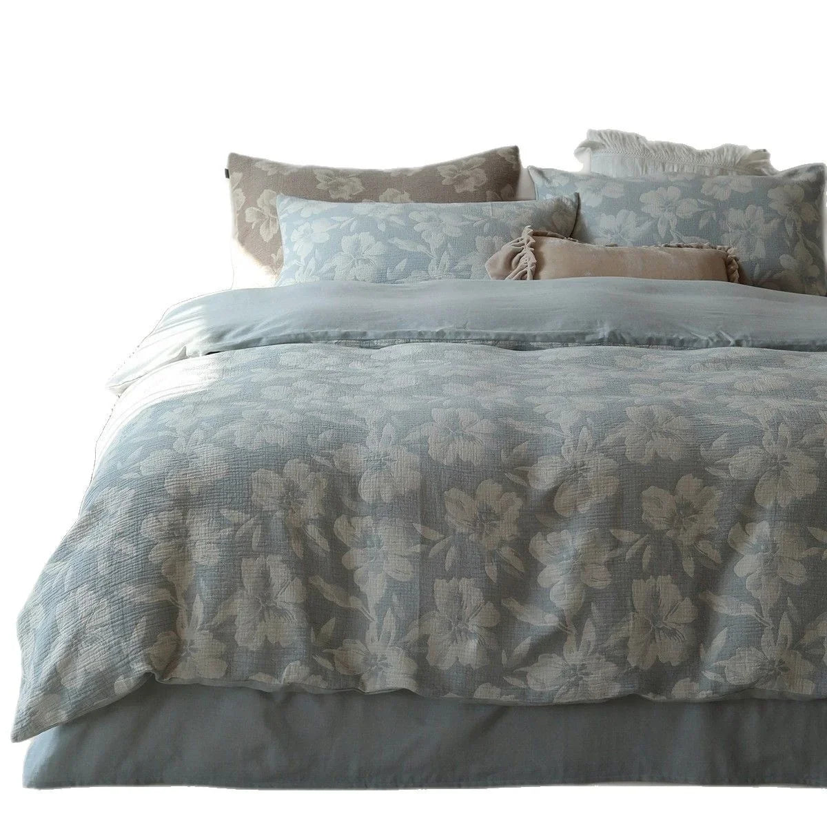 Duvet Cover Set Quilted Floral Cotton Blend 4-Piece
