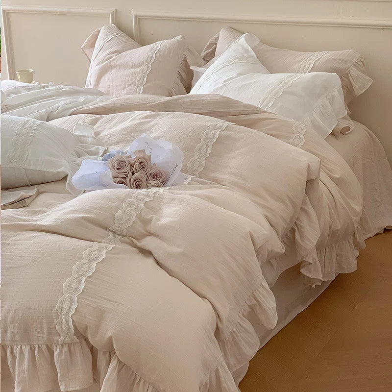 Duvet Cover Set Reversible Cotton-Linen Lace & Ruffle