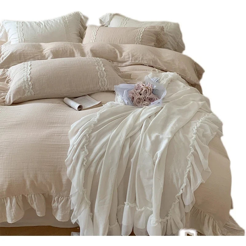 Duvet Cover Set Reversible Cotton-Linen Lace & Ruffle