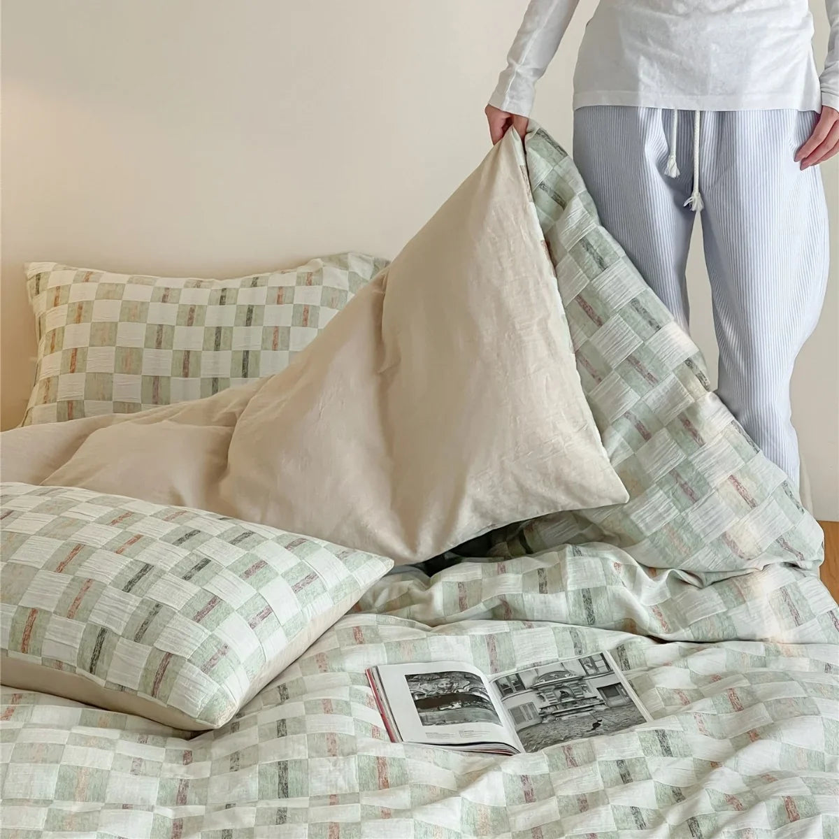 Duvet Cover Set Reversible Cotton Percale 4-Piece