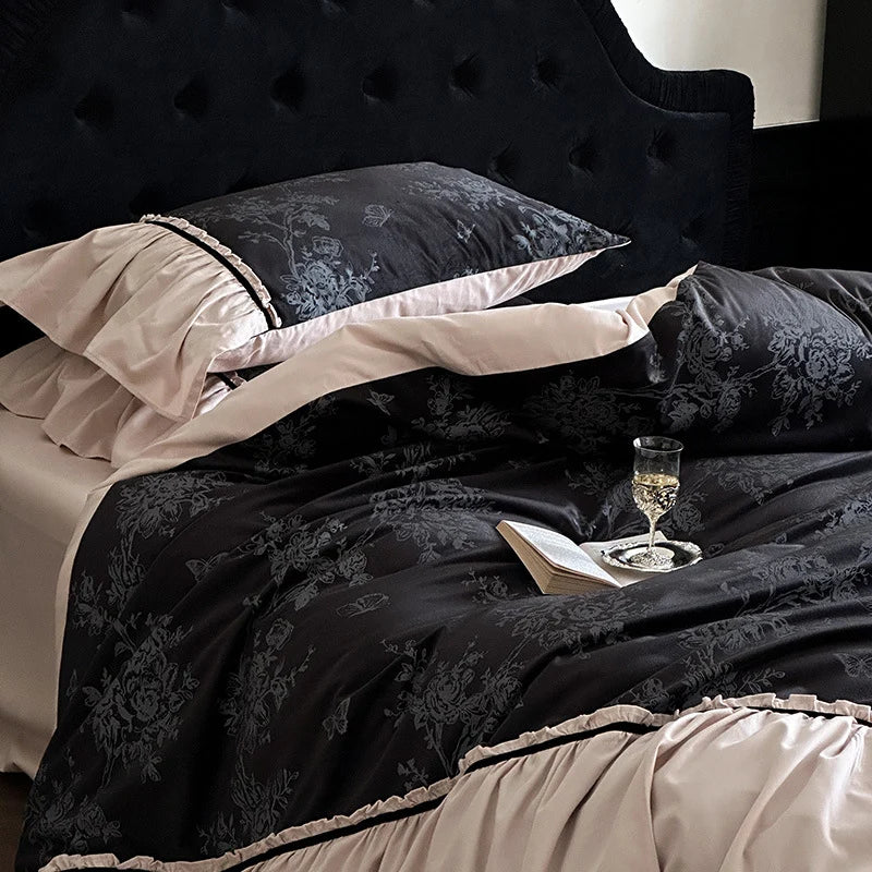 Duvet Cover Set Reversible Cotton Satin Floral Jacquard