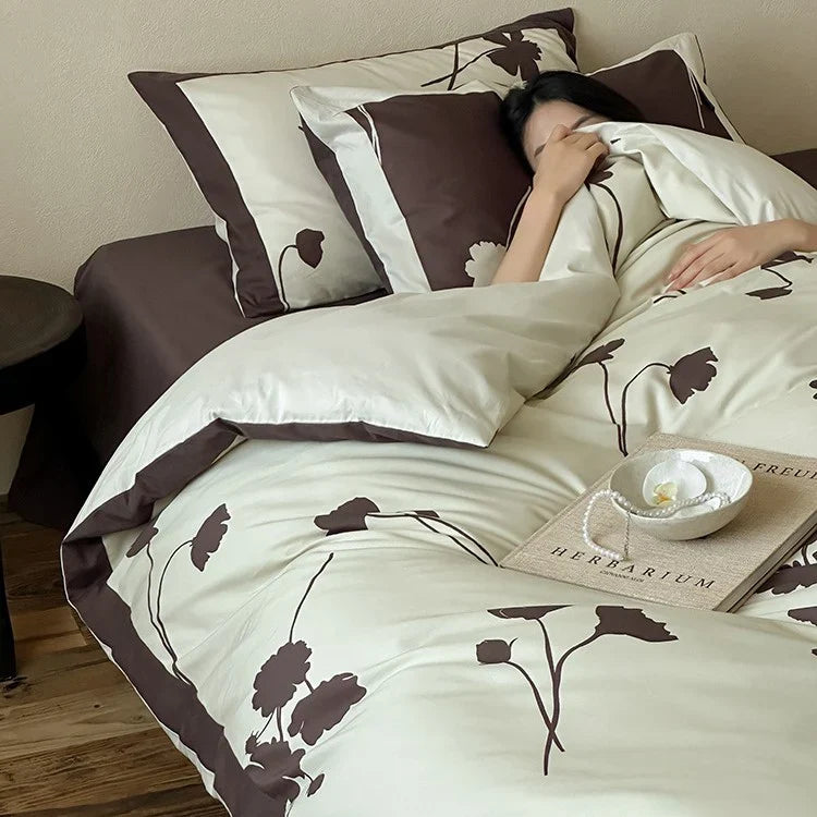 Duvet Cover Set Reversible Cotton Satin Floral Machine Washable