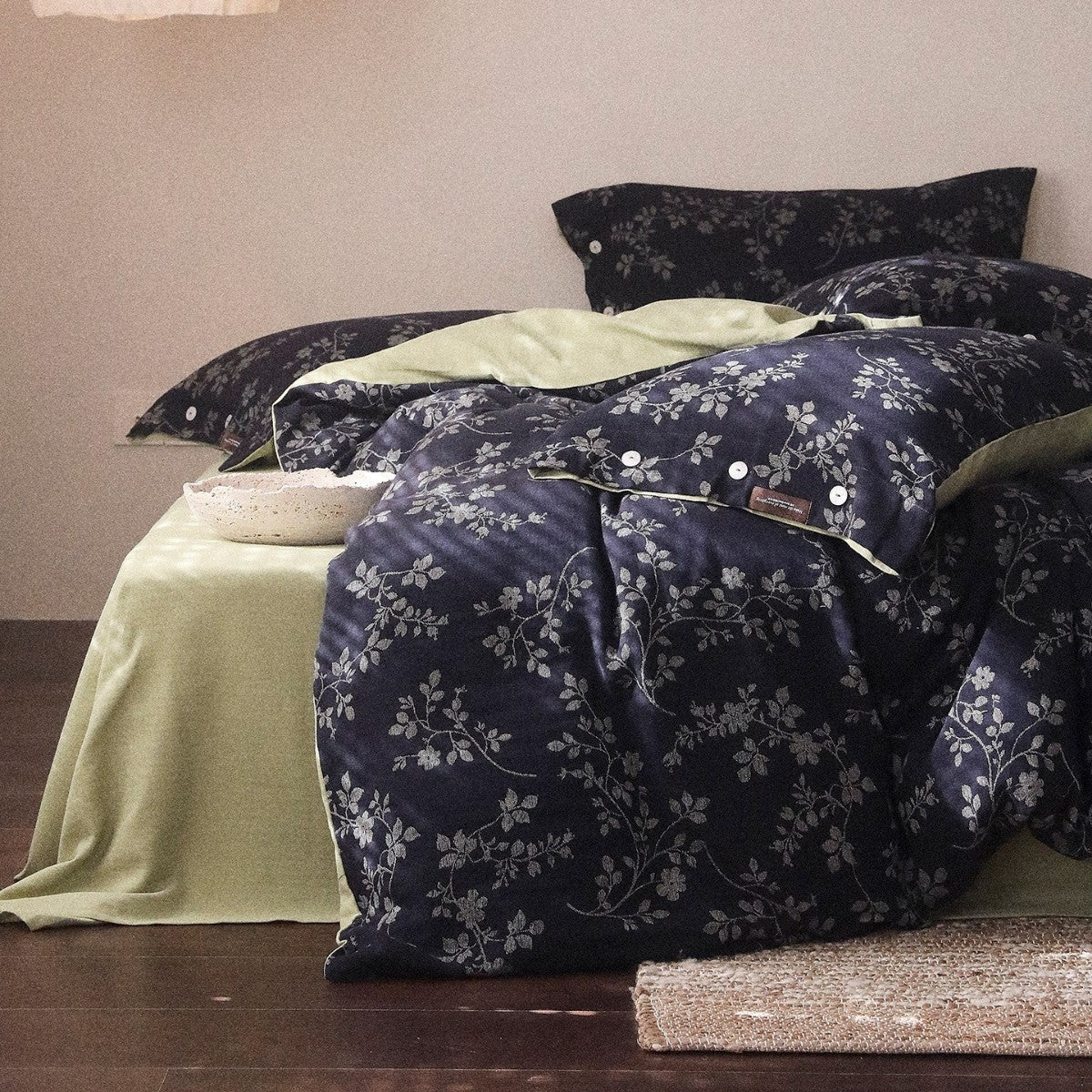 Duvet Cover Set Reversible Floral Linen-Cotton 4-Piece