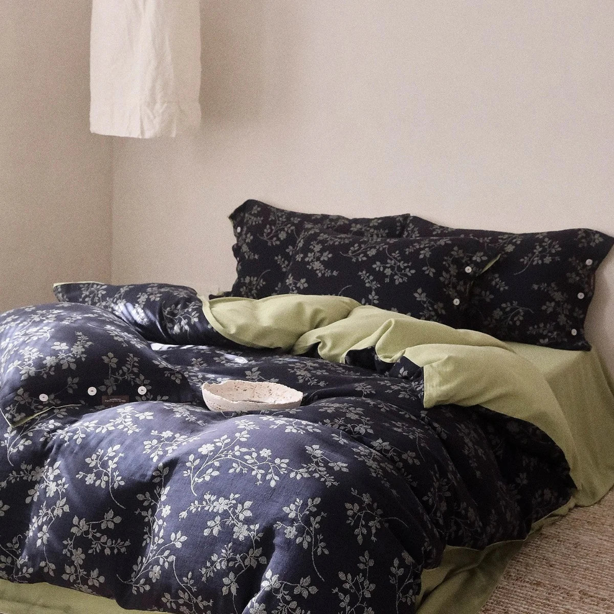 Duvet Cover Set Reversible Floral Linen-Cotton 4-Piece