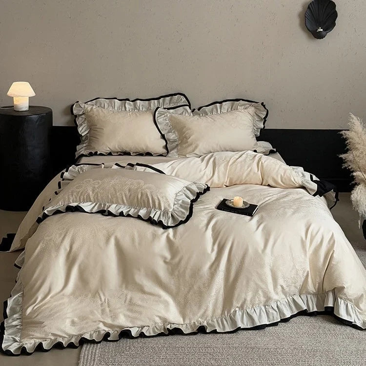 Duvet Cover Set Reversible Jacquard Ruffle Border
