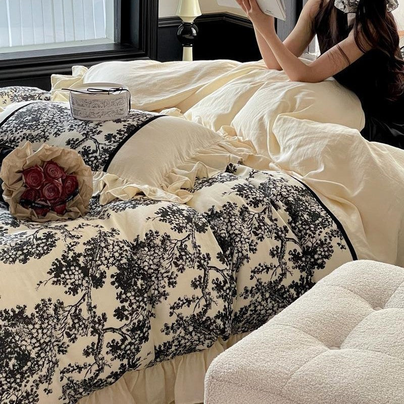 Duvet Cover Set Reversible Toile Fine Cotton Satin