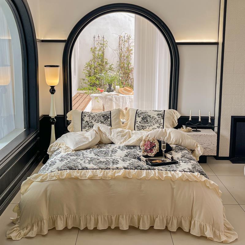 Duvet Cover Set Reversible Toile Fine Cotton Satin