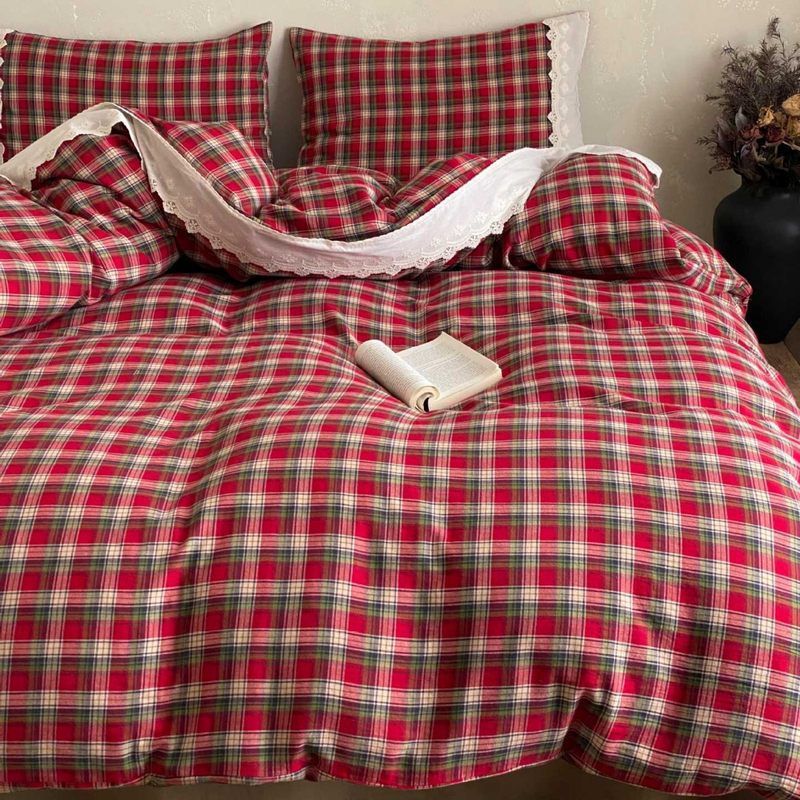 Duvet Cover Set Reversible Vichy Check Cotton Percale