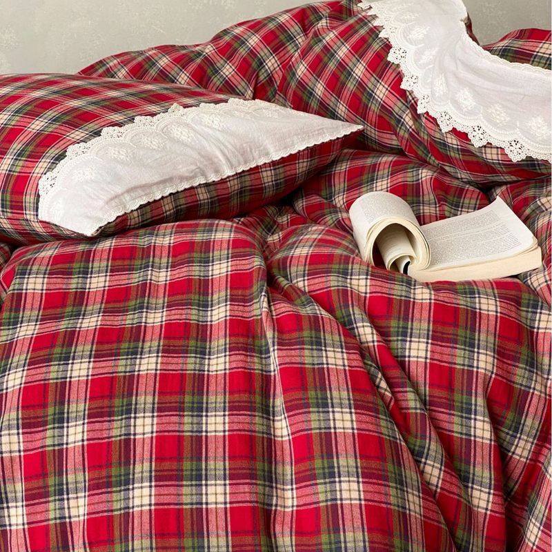 Duvet Cover Set Reversible Vichy Check Cotton Percale